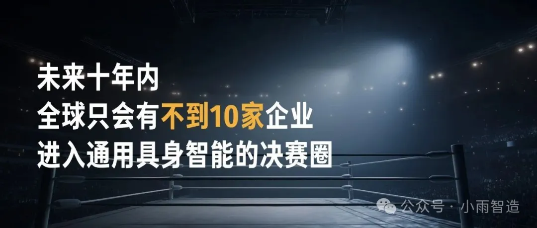 Boxing-ring slide reading “Within ten years, fewer than 10 companies worldwide will reach the finals of general-purpose embodied intelligence”